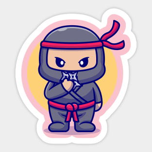 Cute Ninja With Shuriken Cartoon Sticker